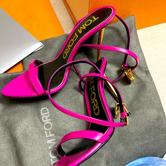 Tom Ford Shoes - Authentic Tom Ford Shiny Leather Padlock Pointy Sandal (Perry Pink)